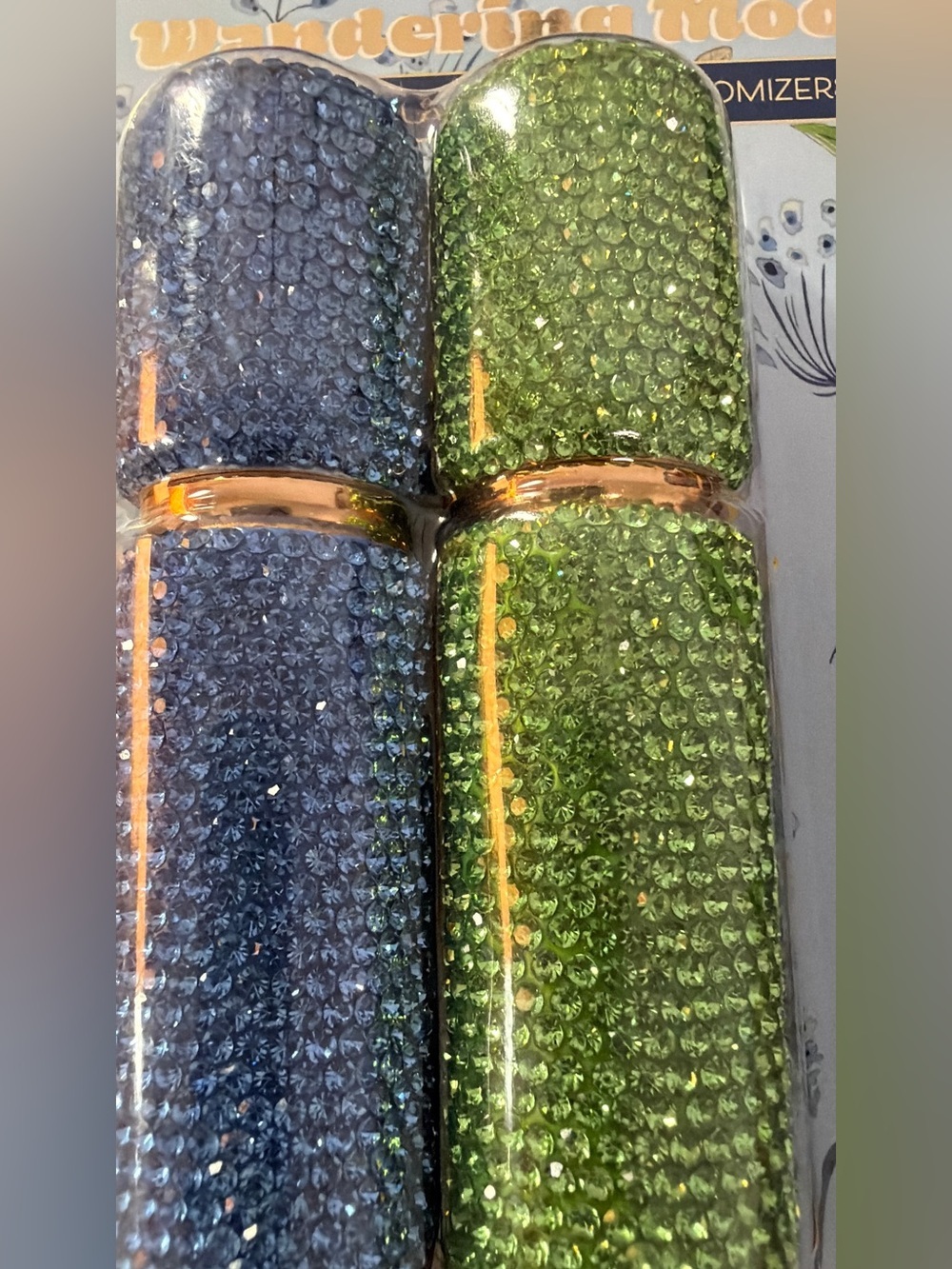 Wandering Moon | Rhinestone Blue & Green Refillable Perfume Atomizers - 2 Pack - Picture 2 of 6